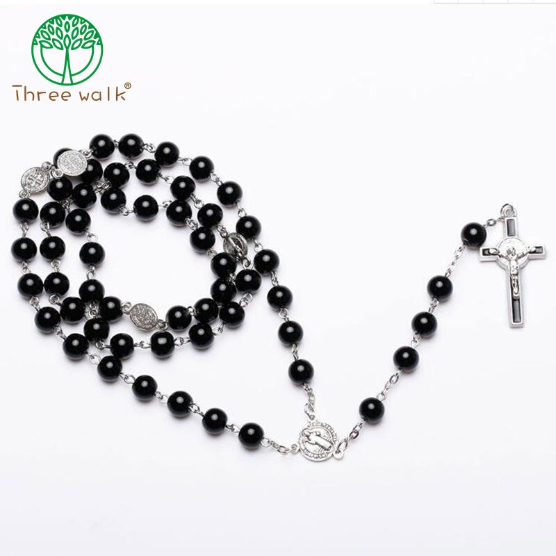 Vintage Glass Bead Katholieke Rozenkrans Ketting Religieuze Vader Kralen Heilige Bodem Binnen Middelpunt Maxi Strand Ketting