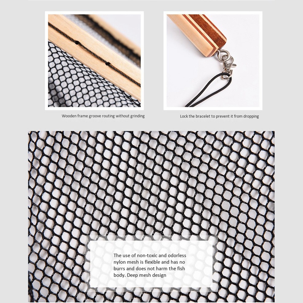 Fly Fishing Landing Net Wooden Handle Nylon Landing Handle Trout Mesh Fish Catch Release Scoop Fishing Tool