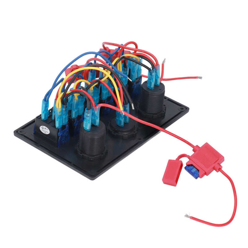 6 Gang Rocker Switch Panel LED Digital Voltmeter Marine Boat Rocker Switch Panel for SUV Trucks Lawn Mowers Tractors