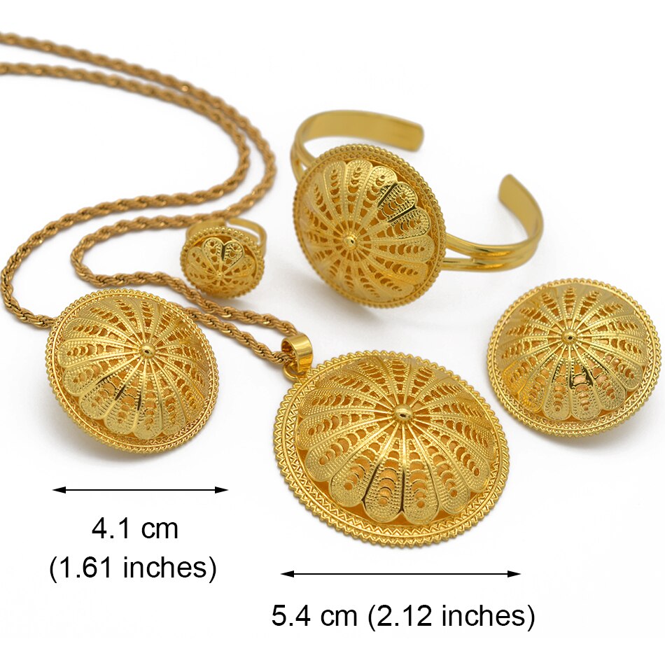 Anniyo etíope joyería de boda de novia juegos de colgantes collares pendientes anillo pulsera de las Mujeres de Eritrea Partido Africano #207606