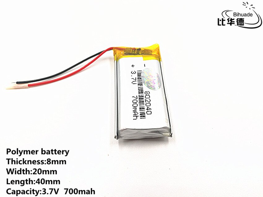 1pcs/lot Good Qulity 3.7V,700mAH,802040 Polymer lithium ion / Li-ion battery for TOY,POWER BANK,GPS,mp3,mp4