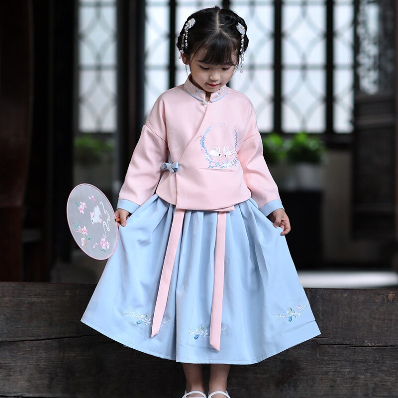 Children's Hanfu Dress - Chinese Folk Dance Costume - Princess Style Stage Wear - Spandex
