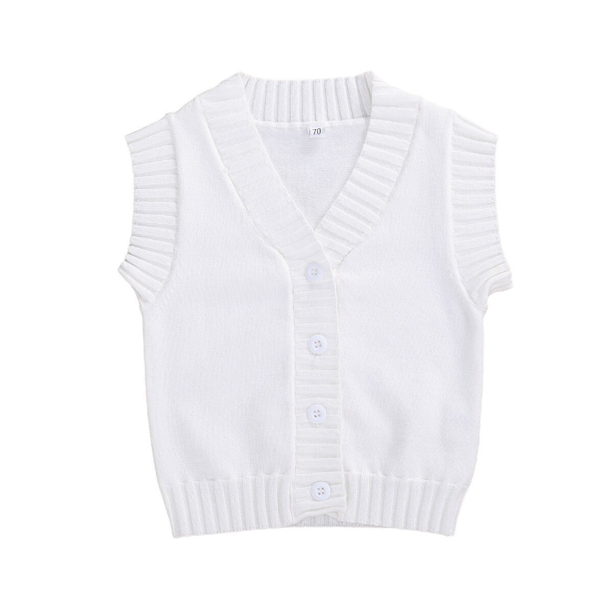 Kids Vest Winter Autumn Cotton Warm Sleeveless Jacket Button Children Vest Girls Knitted V-neck Toddler Boy Coat Waistcoat: Ivory / 100