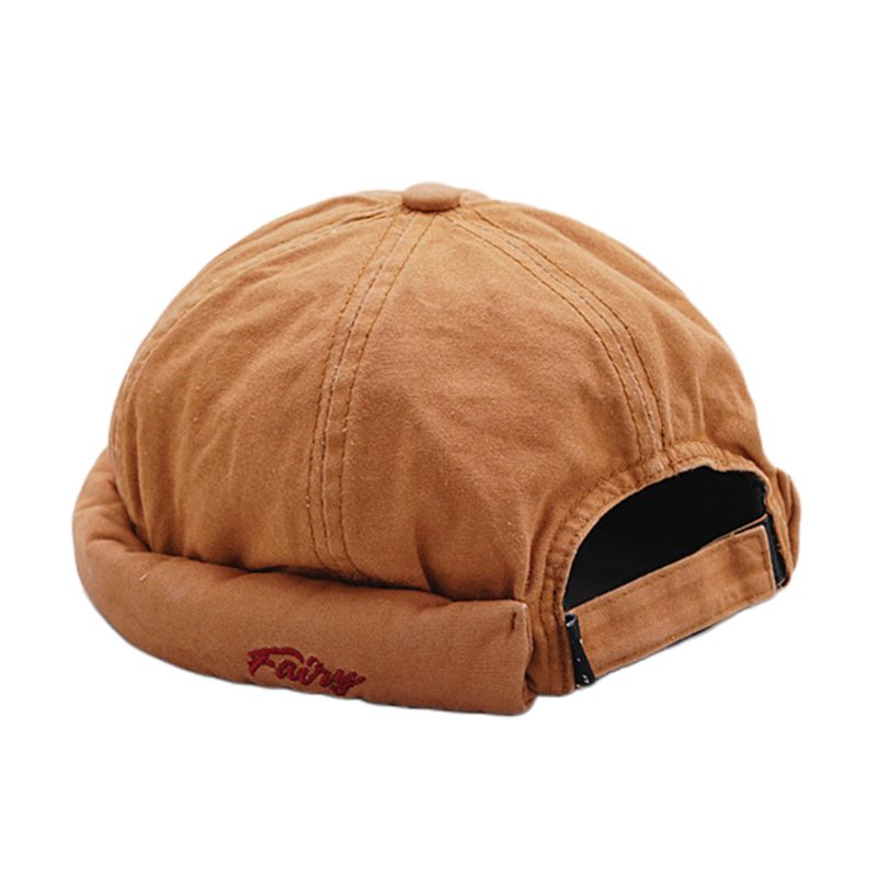 Unisex vintage brimless docker cap ensfarvet bogstaver broderi justerbar hip hop street skullcap 6- panel beanie cuffed hat