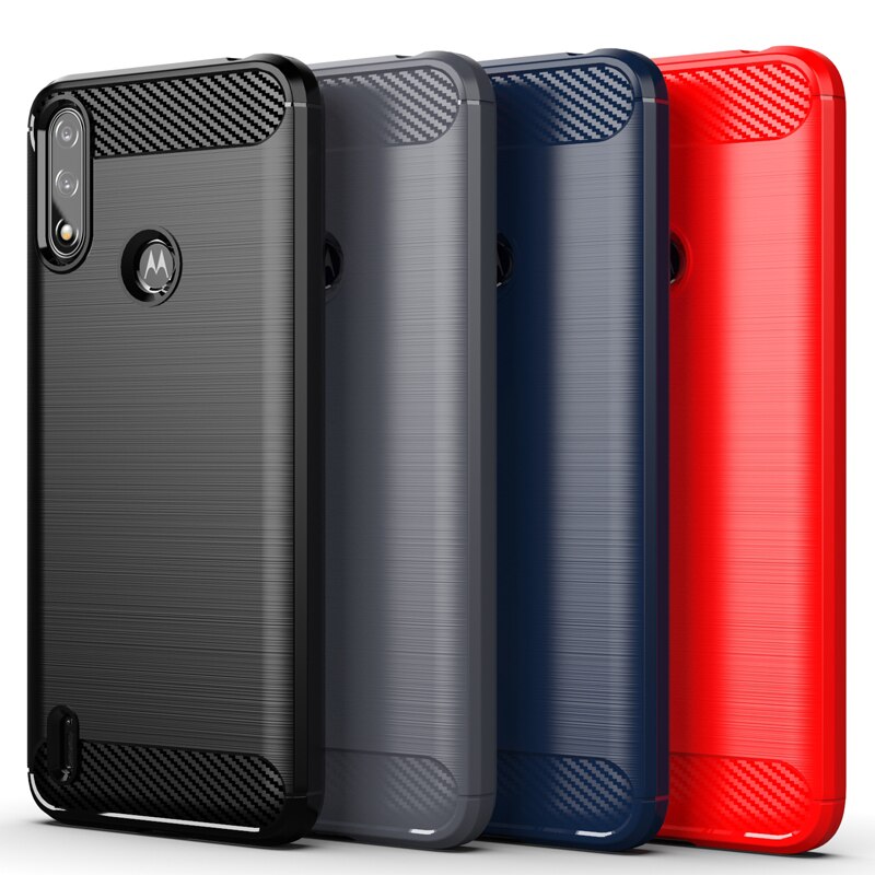Para motorola moto e7i caso de energia de borracha silicone fibra de carbono capa para motorola e7i e7 caso de energia de volta para moto e7i