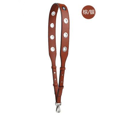 Rivet Adjustable Shoulder Strap Female PU Replacement Bag Parts Accessories Summer Colorful Handbag Belts For Women: Brown (Silver)