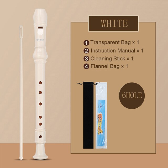 6/8 Holes Long Flute Soprano Recorder Flute Instrument For Children Educational Tool Beginner C Key Unique Sound Structure: WHITE 6 6Hole