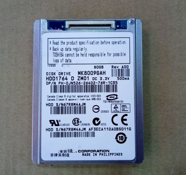 1.8&quot; HDD CE/ZIF 80GB MK8009GAH HARD DISK DRIVE FOR d430 D420 xt1 2510P 2710P NC2400 sr68e REPLACE mk1214gah mk6008gah