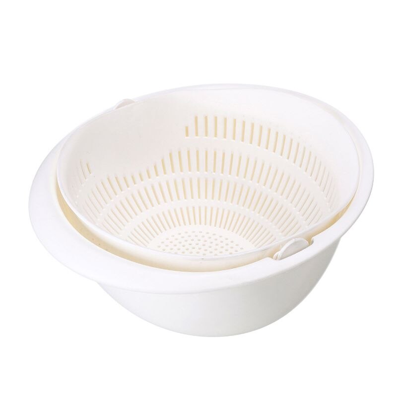 Kitchen Fruit Storage Basket Multi-Function Double-Layer Fruit Basket Vegetable Cleaning Drain Basket Kitchen Storage: White