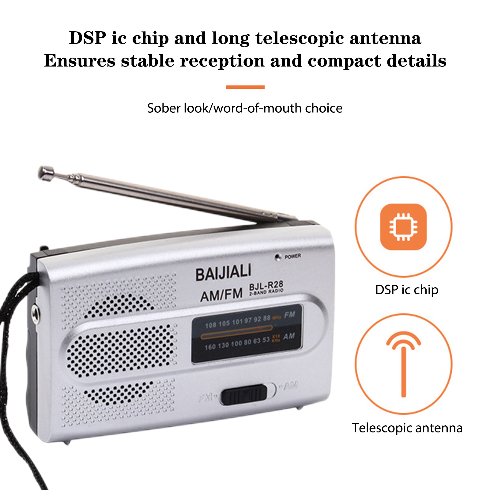 Fm/Am Radio Dual Band Draagbare Weerradio Batterijgevoede Muziekspeler 3.5Mm Jack Ingebouwde Luidspreker Met Telescopische Antenne