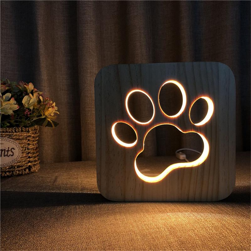 LED Kreative USB Nachtlicht Holz Hund Pfote Wolf Kopf Lampe freundlicher Schlafzimmer Dekoration Warme Licht Tisch Lampe Für freundlicher Lampen
