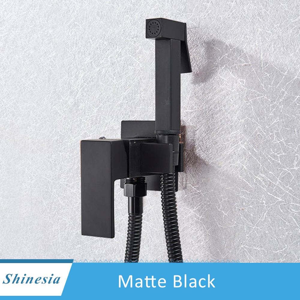 Shinesia Brass Shower Tap Bidet Faucet Washer Mixer Muslim Shower Ducha Higienica Cold&amp Water Mixer Crane Square Shower Spray: Matte Black