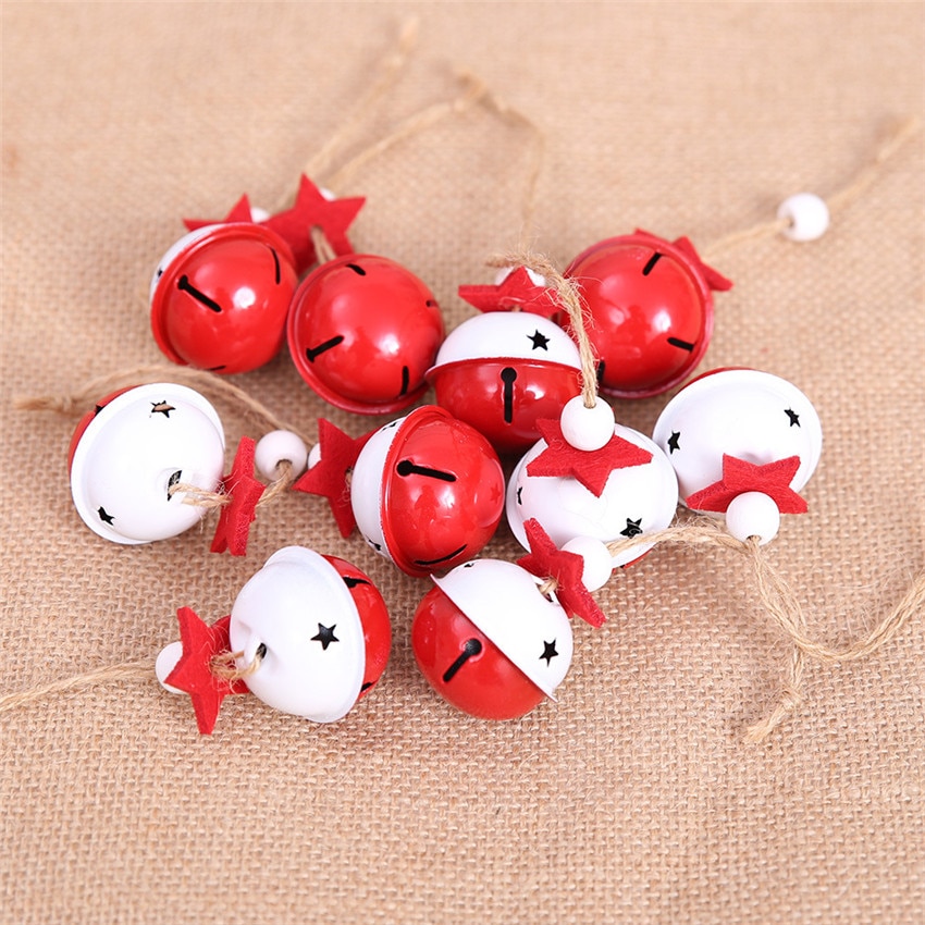 10 Uds cascabeles rojos y blancos adornos colgantes de árbol de Navidad campanas de Metal decoración de Navidad colgante de campana de Color DIY manualidades