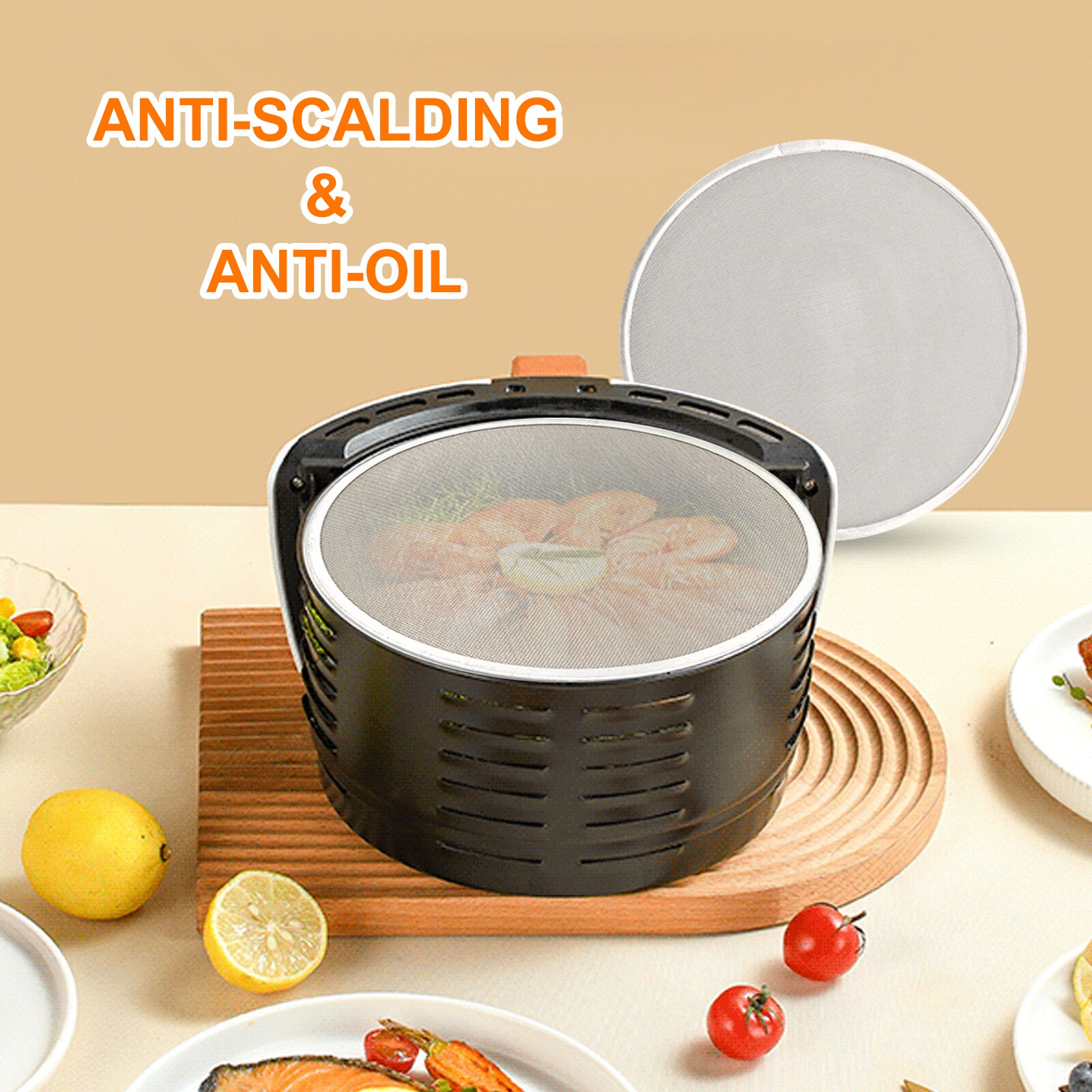 Air Fryer Accessories Splash Screen Oil-Proof Net Stainless Steel Oil Splash Lid Fine Mesh Air Frying Pot Splatter Screen Guard