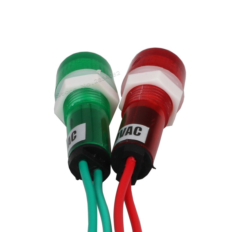 10 stk. 10mm signallampe indikator lys rød grøn 24v 220v pilot lys nhc 17cm kabeltråd