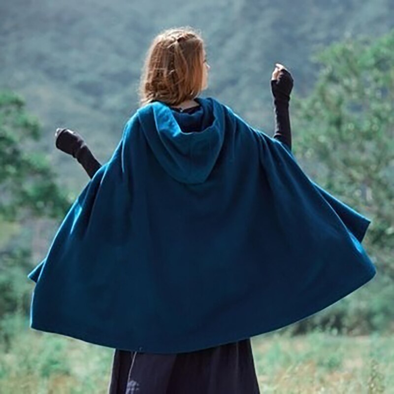 Winter Cloak Jacket Wool Women Gothic Hooded Capes Shawl Solid Coat Ponchos Cape Poncho Loose Female Cloak Jacket: ED00422DB / S