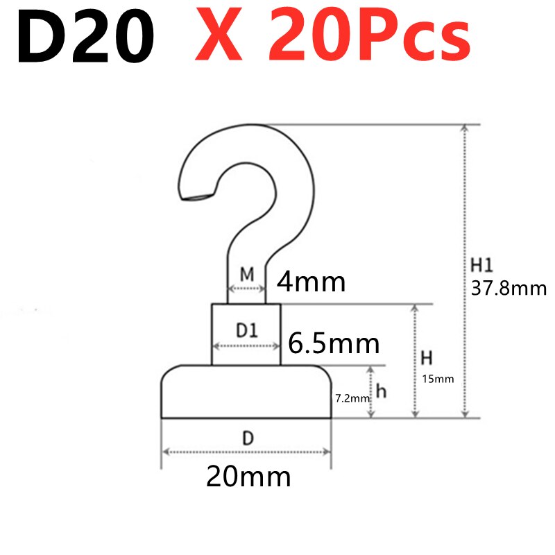 Heavy Duty Magnetic Hook Multiple specifications Strong Neodymium Magnets Hook Home Kitchen Workplace etc Storage Organization: D20    Silver