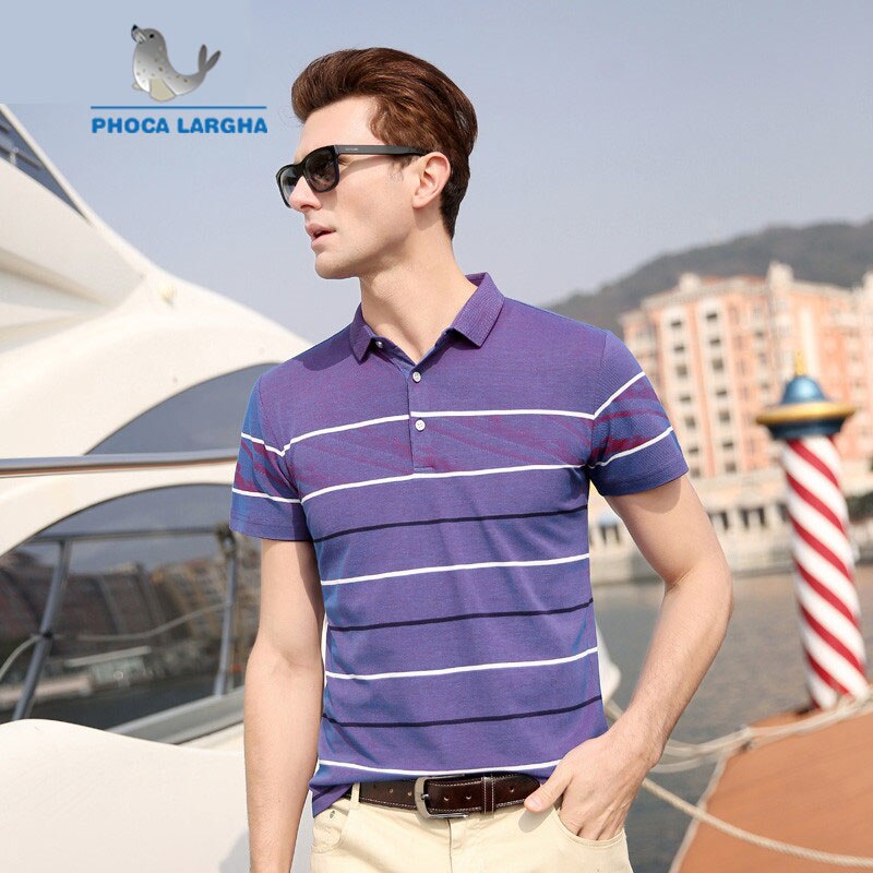 Mannen Polo Shirt Mode Zomer Business Casual Ademend Wit Gestreepte Korte Mouw Polo Shirts Mannelijke Kleren