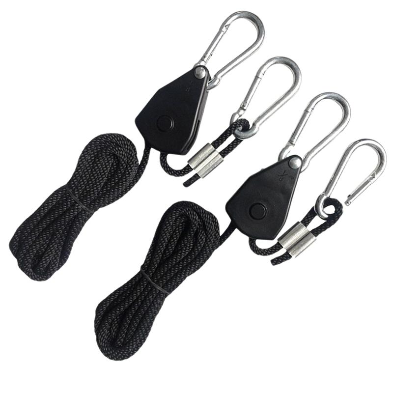 1 Pairs of 1/8 Adjustable Lifting Rope Hook Ratchet Lights Lifters Reflector LED Grow Light Hangers Metal Plastic Pulley