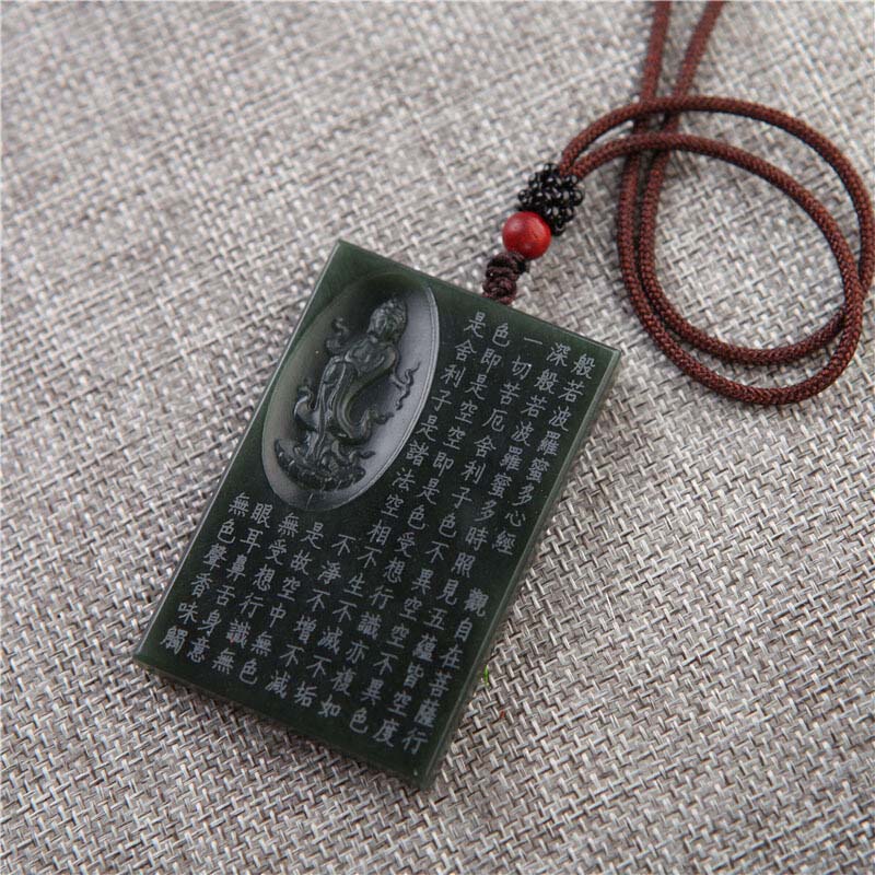 XinJiang Tian Hanger Ketting Jade Boeddhistische Geschriften Lucky Amulet Ketting Met Ketting Voor Mannen Vrouwen: Default Title