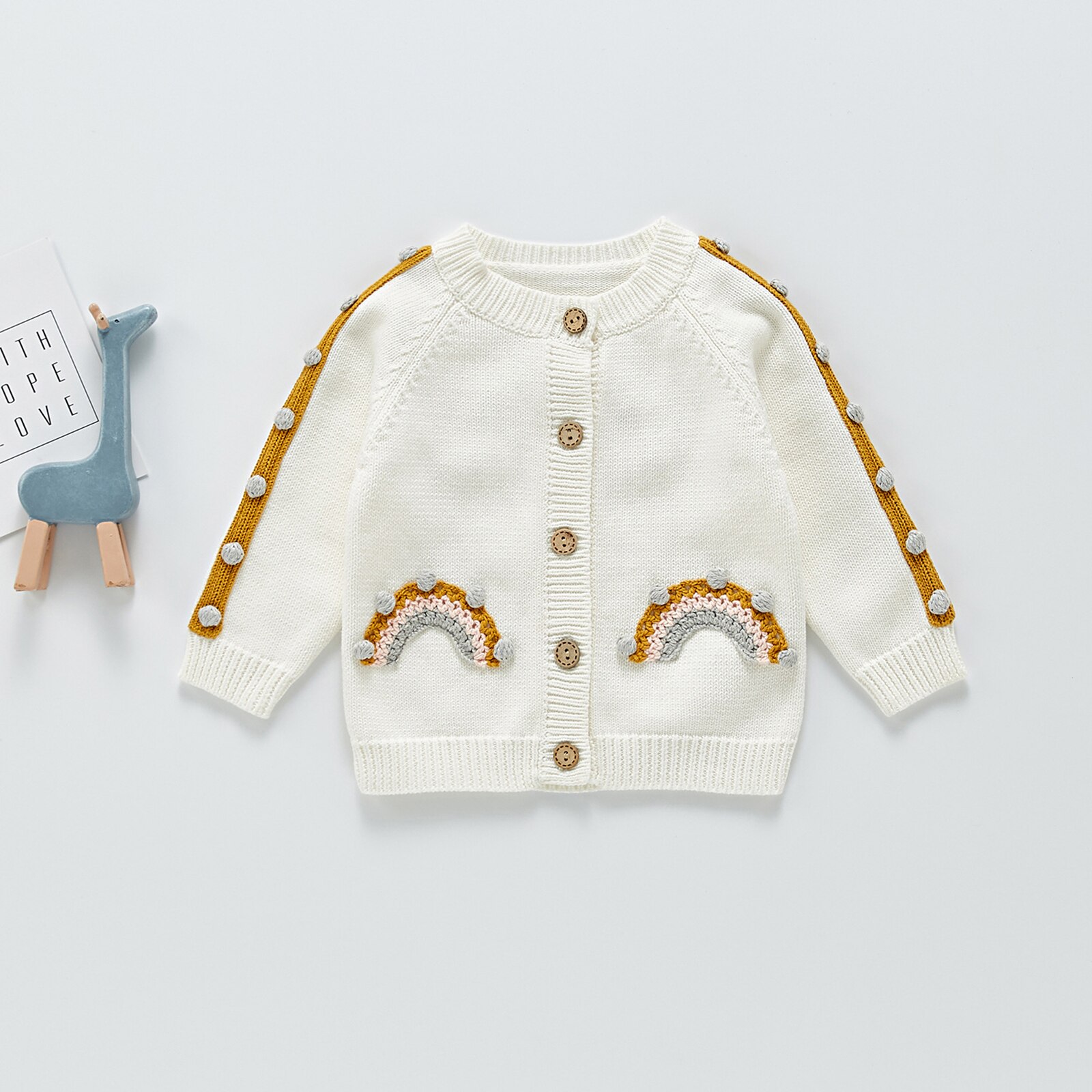 6M-3Y Baby Meisjes Trui Vest Regenboog Patroon Lange Mouw Jasje Knitwear Single-Breasted Herfst Casual Gebreide Vest: 18m