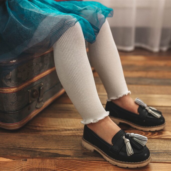 Baumwolle Baby strumpfhosen freundlicher Hosen Jungen mädchen streifen gestrickte Gamaschen freundlicher neuheit lässig Gamaschen: Weiß / L 4-5Y