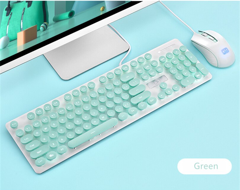 Gaming Keyboard and Mouse Wired Backlight Keyboard Mechanical Keyboard Retro Round Glowing Keycap 1600DPI Gaming Mouse Set