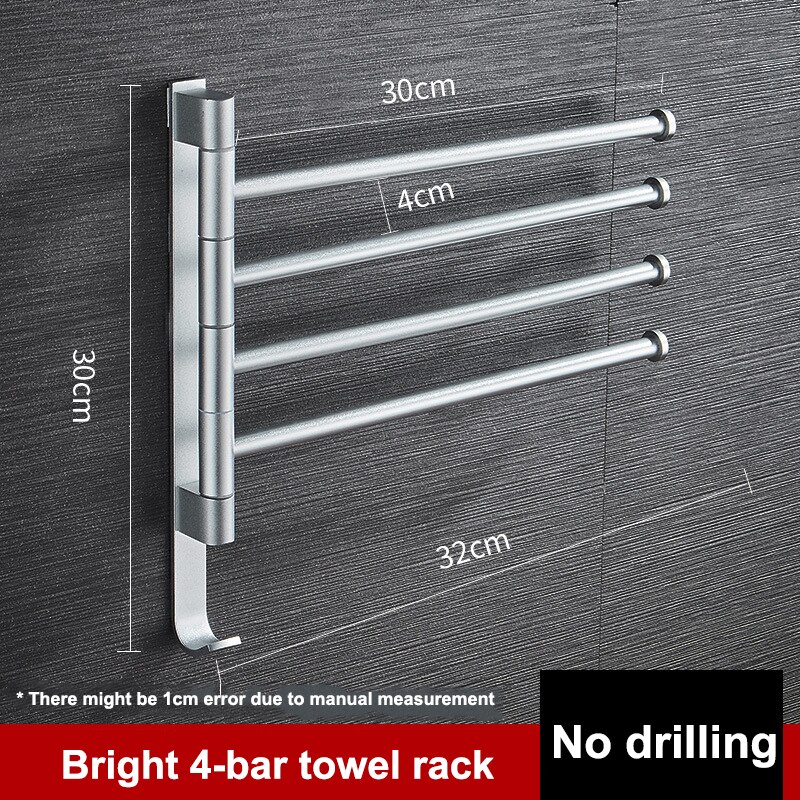 Badeværelse håndklædestativ drejelig håndklædeholder plads aluminium 2/3/4/5- bar håndklædehænger køkkenhylde papirhængende vægmonteret: Sølv 4- bar