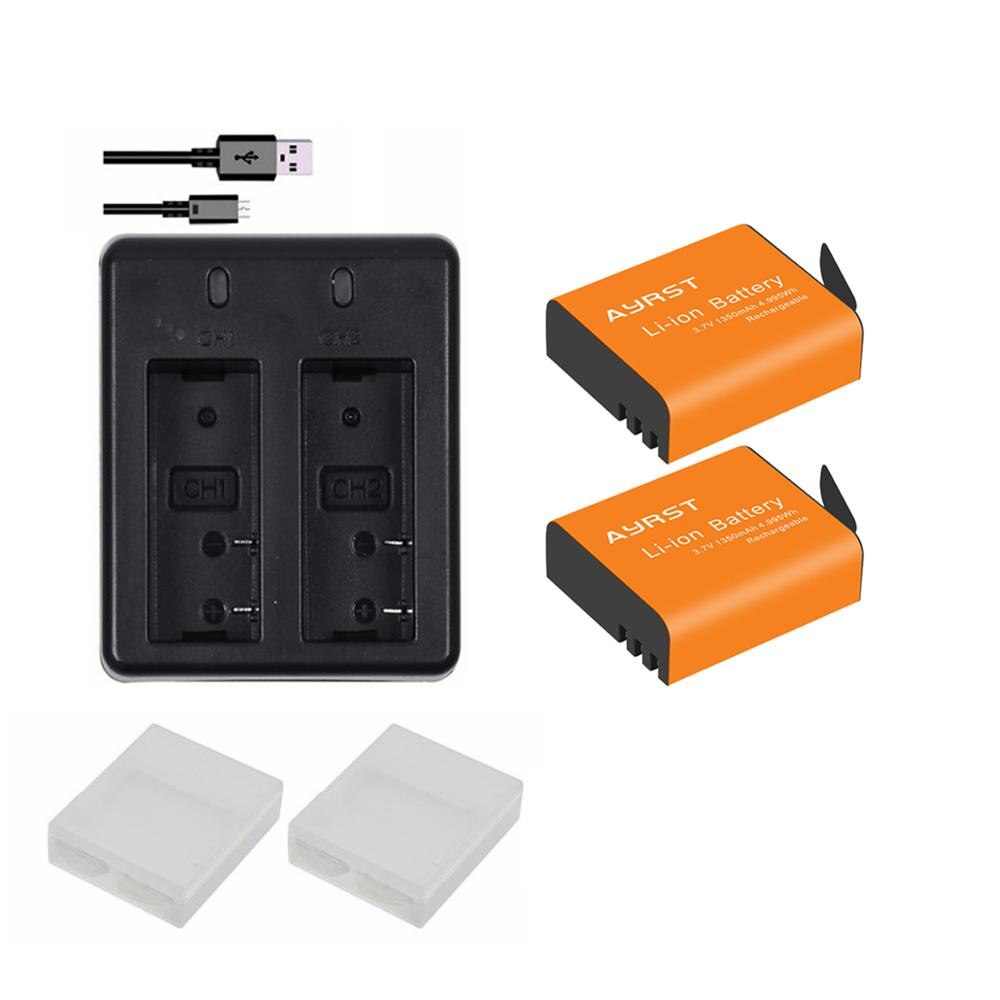 4 pièces 1350mAh PG1050 SJ4000 PG900 batterie + chargeur Double USB Pour SJCAM SJ5000 SJ6000 SJ8000 M10 EKEN 4K H8 H9 GIT-LB101 batteries: 2batteryand1charger