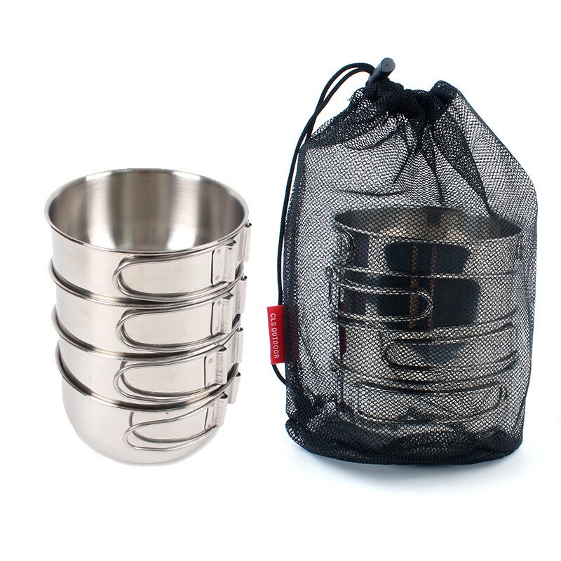 4 Pçs/set Tigela 500Ml de Aço Inoxidável Ao Ar Livre Panelas Talheres Panelas para Camping Caminhadas Pesca Viagem Piquenique: Default Title