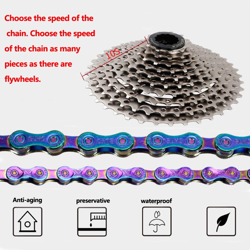 Sumc mtb rainbow chain mountainbike racefiets vouwfiets 9 10 11 12 speed ketting compatibel met shimano, sram tandwiel