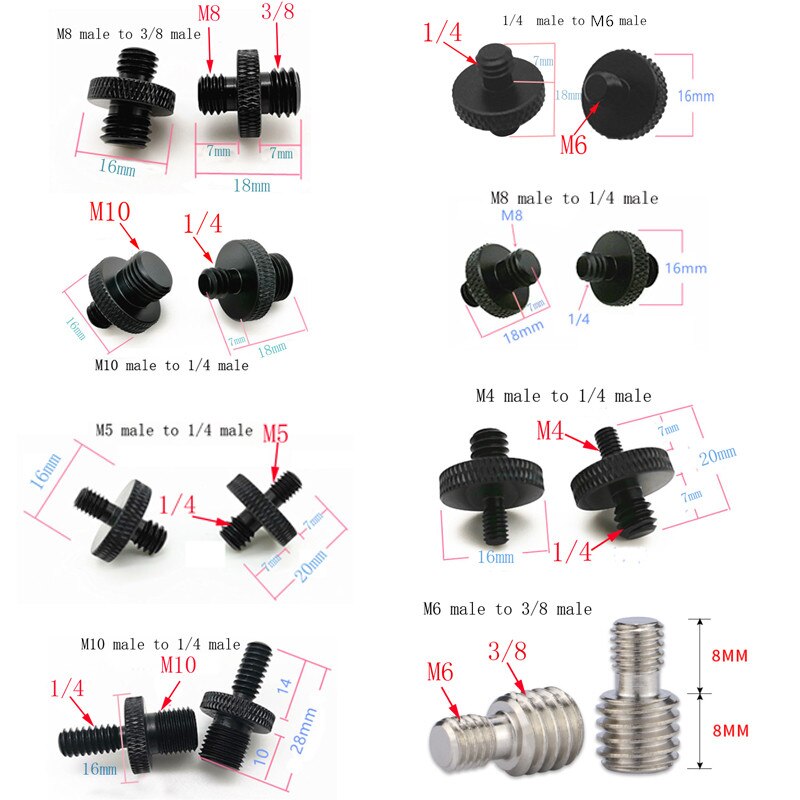 M4 M5 M6 M8 M10 Om 1/4 Of 3/8 Male Naar Mannelijke Schroef Mount Adapter Voor Camera Statief Camera Fotografie accessoires