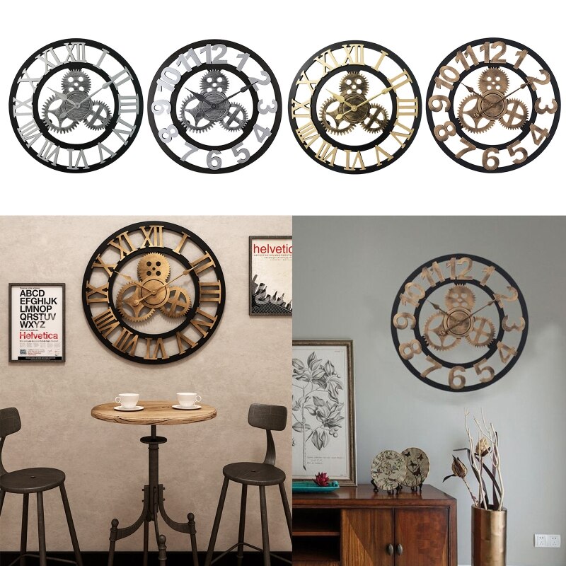 40/50cm Vintage silencieux horloge murale arabe chiffre romain pendule horloges décor