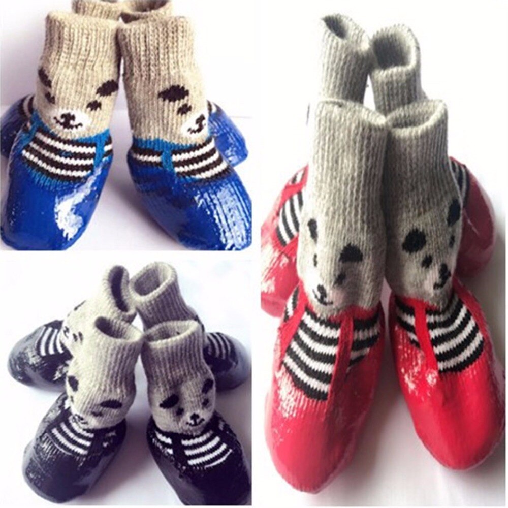 4 Stks/set Sml Size Katoen Rubber Hond Schoenen Waterdicht Antislip Hond Regen Snowboots Sokken schoeisel Voor Puppy Kleine Katten Honden