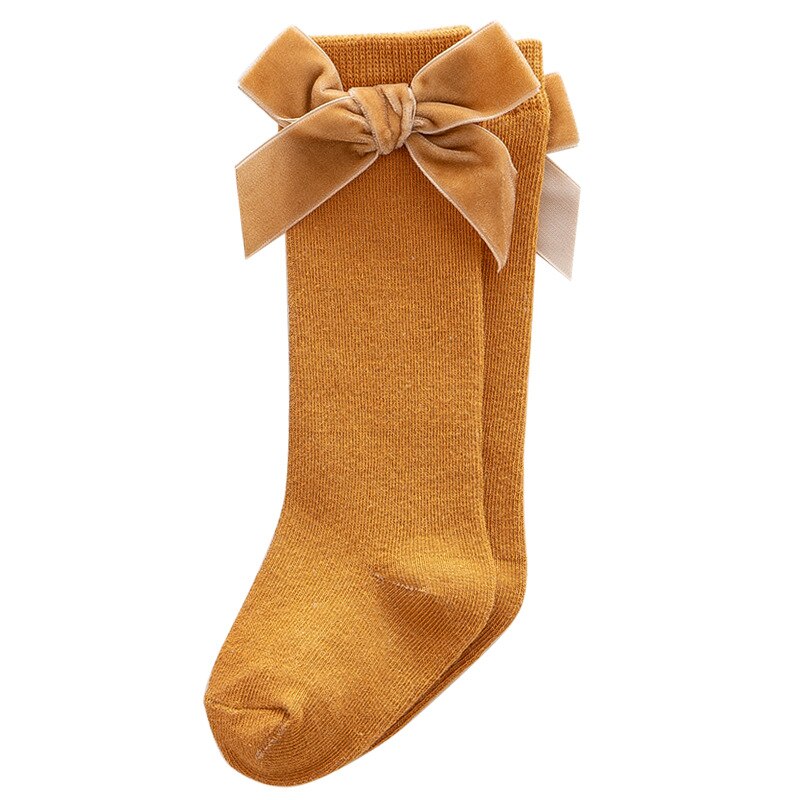 Zimowe dziewczęce skarpety robić kolan dzieci duża kokarda skarpetki solidna ocieplacz na nogi księżniczka dzieci maluch miękkie długie dzianiny skarpetki dla 0-3 lat