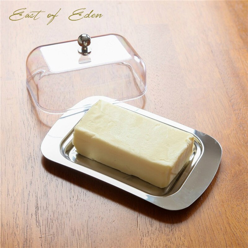 Stainless Steel Butter Cheese Dish Box Container Rectangle Server Storage Keeper Tray Bread Plate With Lid Kitchen Accessories