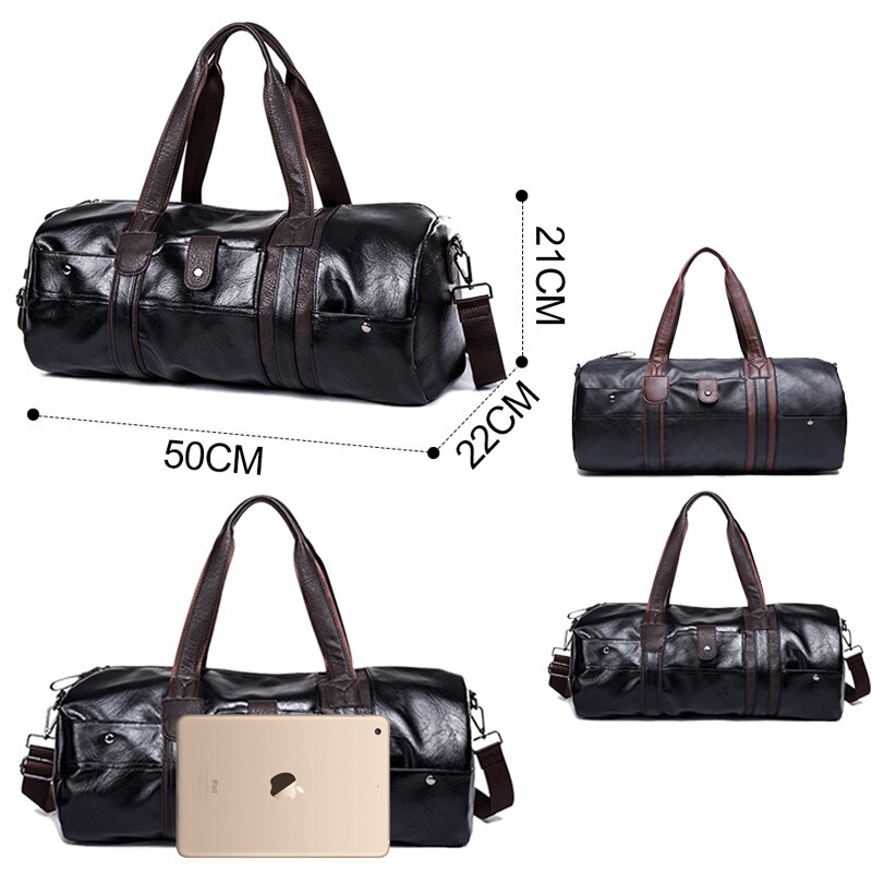 Sac de Sport cylindrique en cuir Pu souple pour hommes, sac de Sport, de Yoga, de voyage, à bandoulière, noir, marron