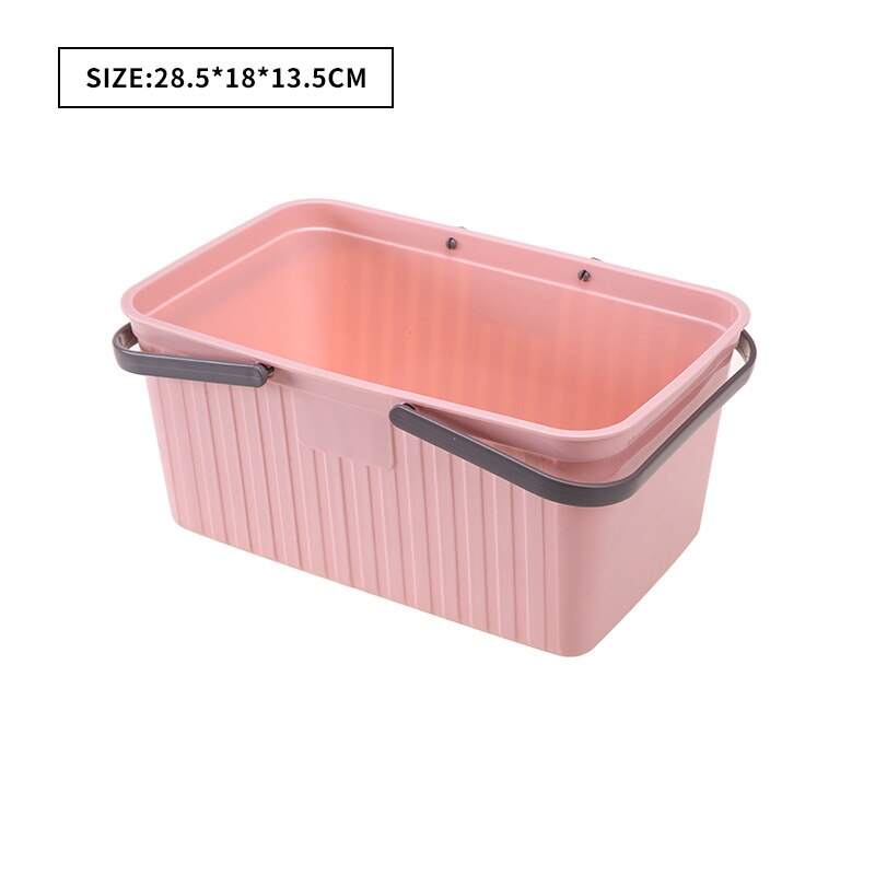 Bærbare badekurvespand med håndtag og huller plastopbevaringskurv til håndsæbe til kropsvask shampoo balsam: Lyserød