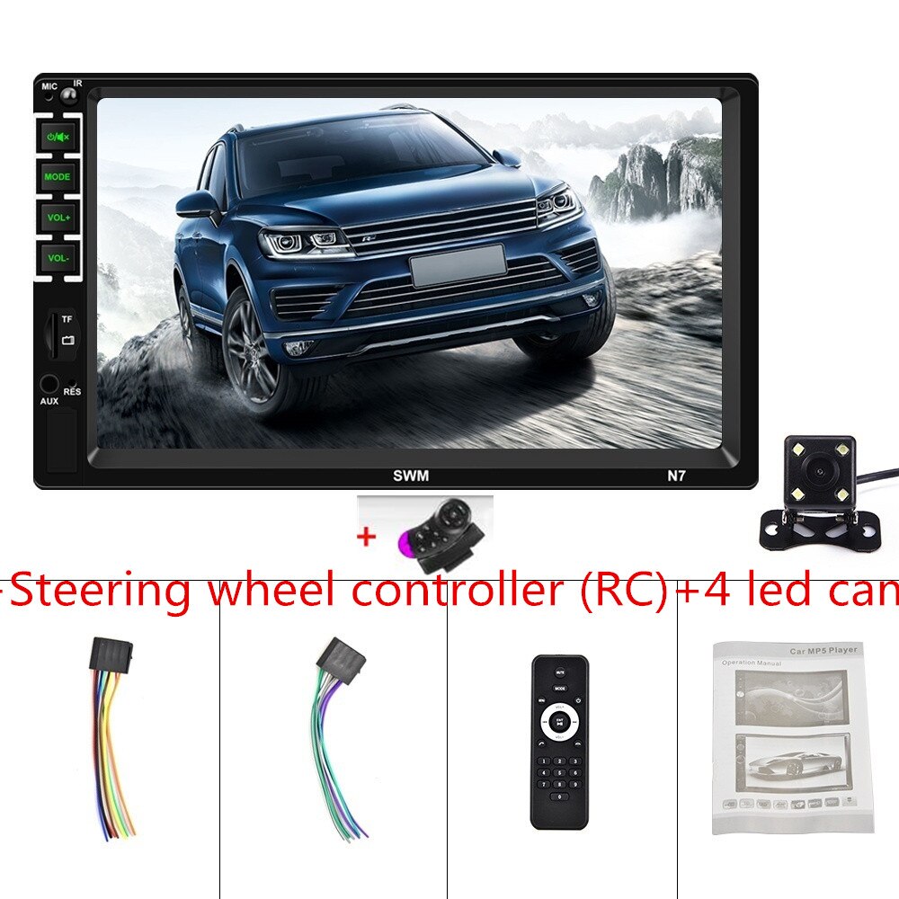 Autoradio 7" Double 2 DIN Head Unit Car Stereo MP5 Player Touch Screen Radio FM/USB/AUX: RC and 4led cam