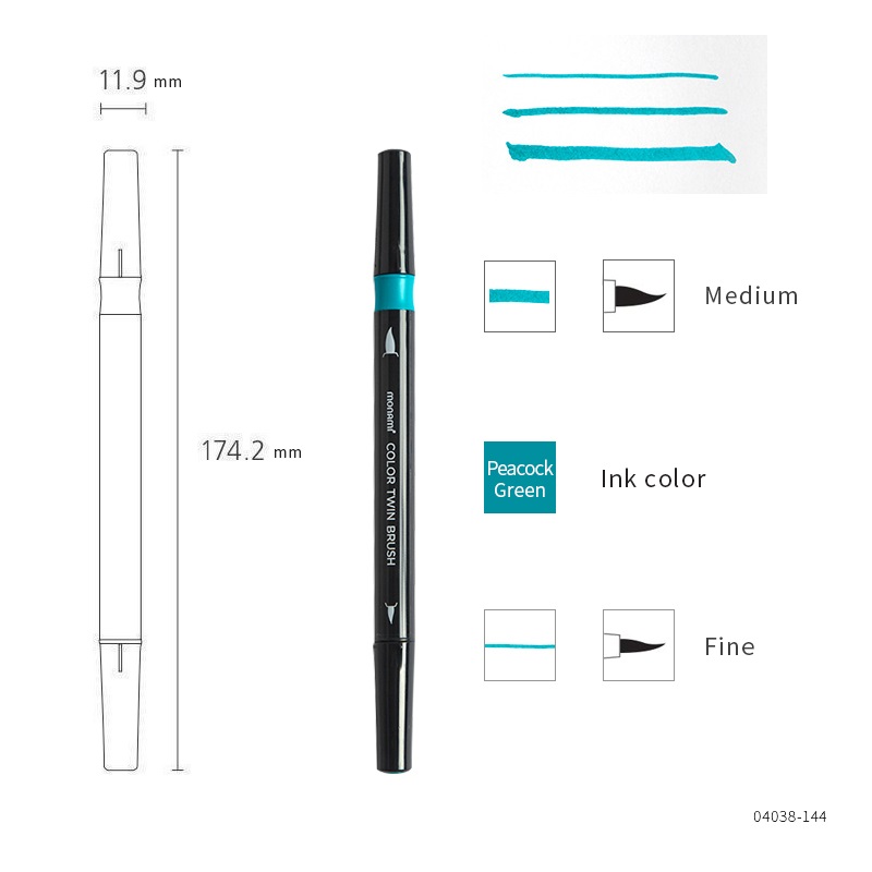Monami Color Twin Brush Pen, Watercolor Art Home DIY Marker for Drawing Painting Doodle Calligraphy Liner School F554: 9 Peacock Green