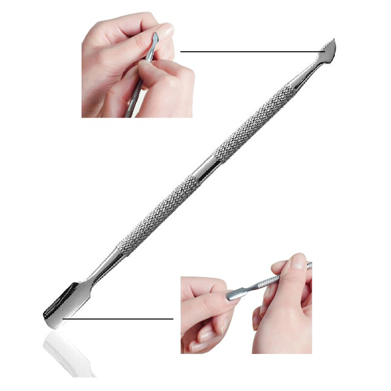 Juego de Herramientas de acero inoxidable para manicura y pedicura, Juego de 4 unids/set, cuchara de doble punta para empujador de uñas, limpiador de cutículas