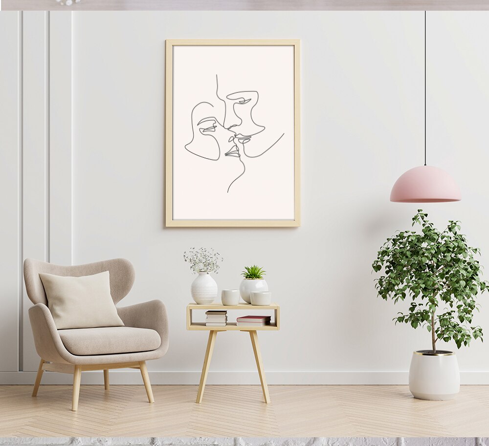 One Line Art Couple,Single Line Drawing Couples , Minimalist Face Line Art Above Bed Art Kiss Printable For Bedroom