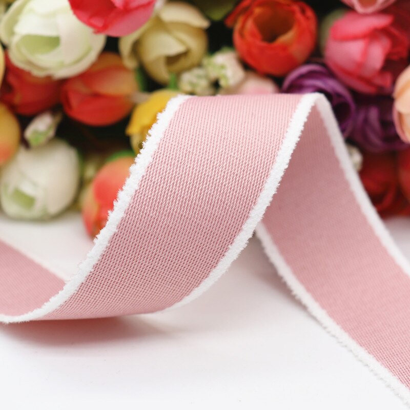 Cintas de grogrén de dos caras con borde de lana blanca, lazos para el pelo, materiales hechos a mano DIY, 10 yardas, Y19112902: Rosa / 38MM