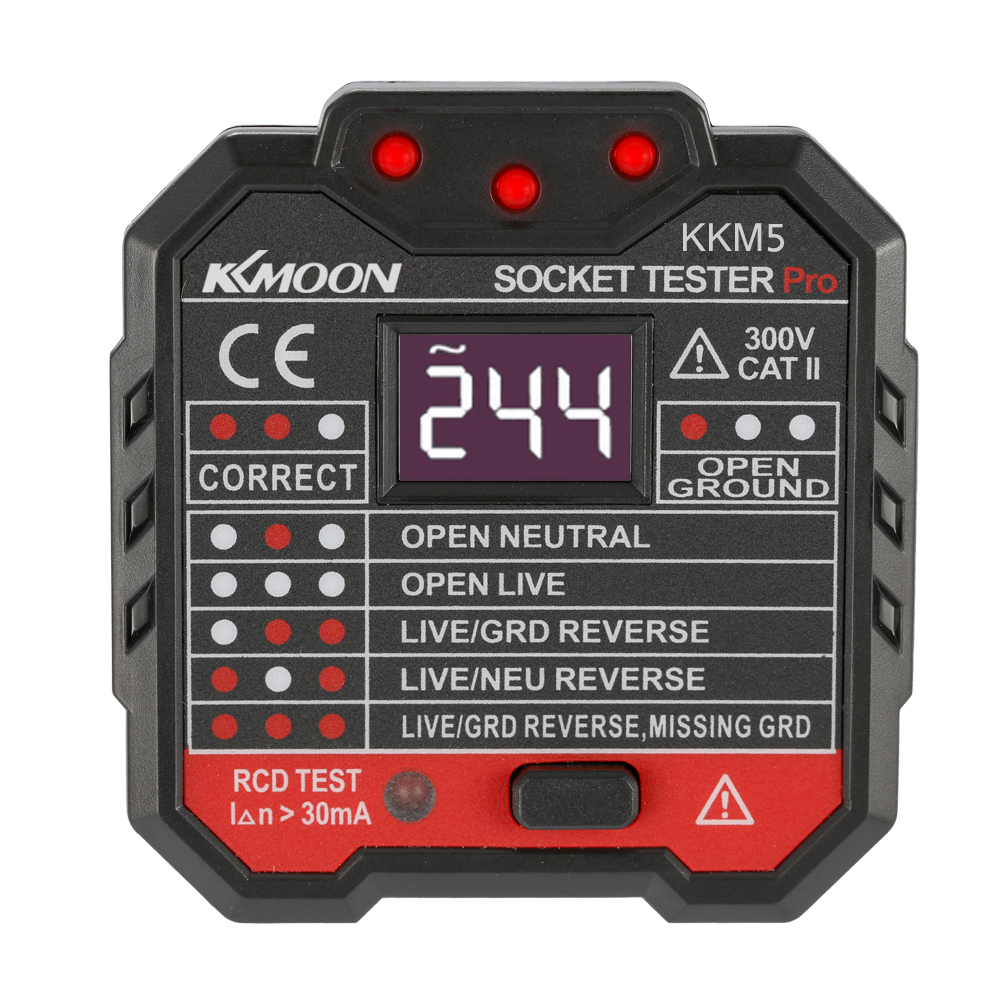 Uk 30mA Socket Tester Digitale Display Socket Detector Draagbare Circuit Polariteit Voltage Tester Muur Plug Breaker Finder Rcd Test
