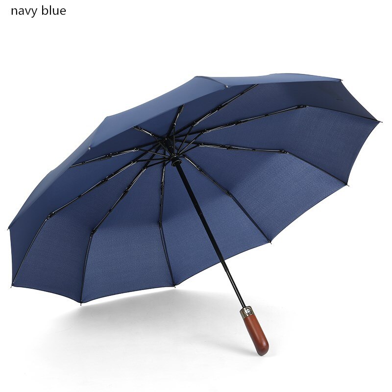 PALONY Three-folding Automatic Long Straight Handle Rainproof 8 Colours Outdoor Women Men 10 Ribs Windproof Structure: navy blue