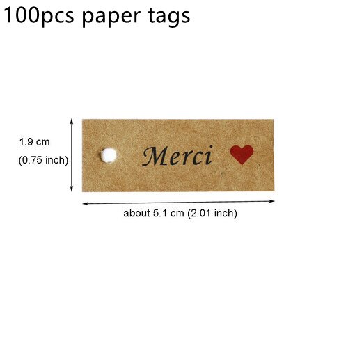 100 sztuk naturalny kraft papierowe etykiety robić prezentów ręcznie robione z miłością etykiety papierowe dla metki DIY rzemiosło odzież tagi odzieży: Merci