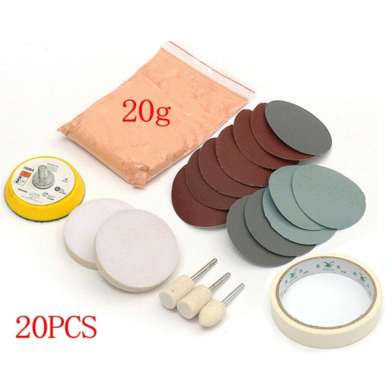 20Pcs/Set Watch Glass Polishing Kit Glass Cleaning Scratch Removal Polishing Pad and Wheel 50mm Backing