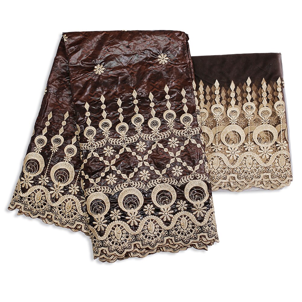 100% Cotton Tissu Tela Guinea Brocade Fabric African Bazin Riche Materials Mesh Tulle Lace Nigerian Gele Headtie 5+2 yards/lot: Brown