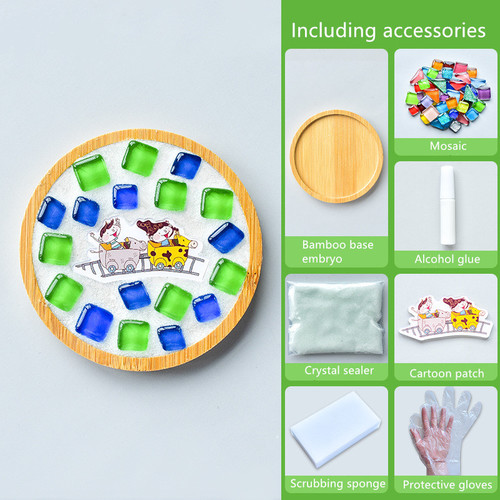 1Set Glas Mozaïek Tegels Voor Diy Handgemaakte Hobby Bamboe Coaster Handgemaakte Voor Kinderen Puzzel Mozaïek Materiaal: 18