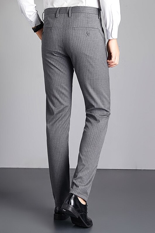 Mens Suit Pants Summer Men Striped Grey Dress Pants Man Business Office Classic Trousers Male Slim Fit Smart Casual Pants